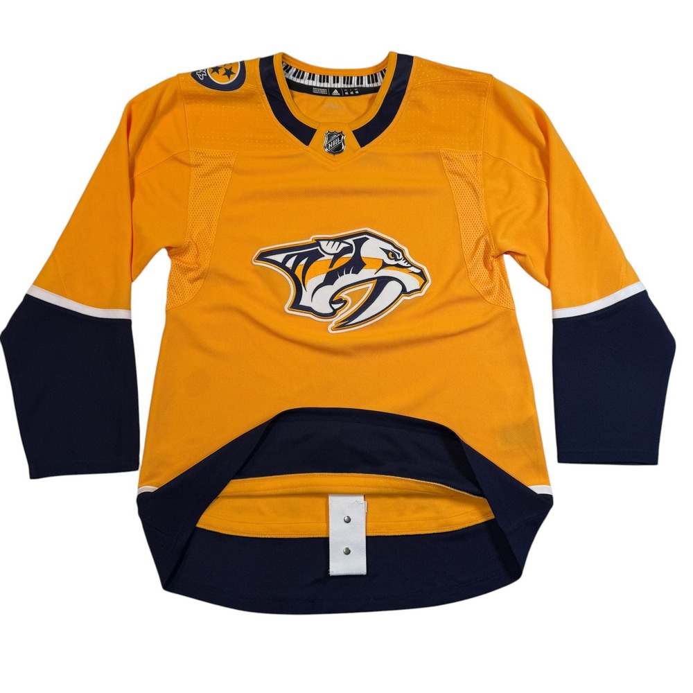 Adidas Nashville Predators NHL Jersey Mens 46 Gold‎ Blue Climalite Fight Strap